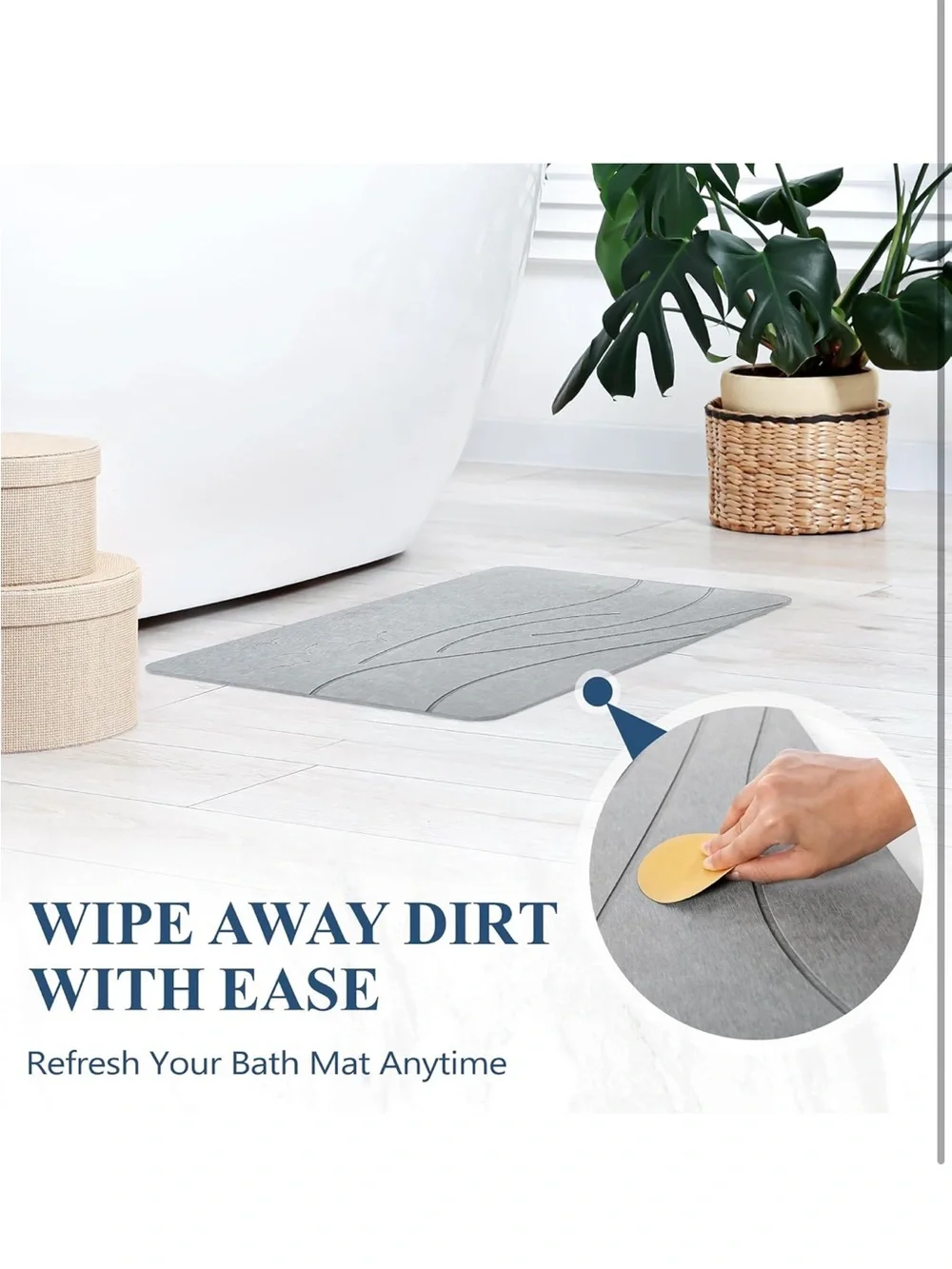 Large Stone Bath Mat Diatomite Non-Slip Natural Gray Absorbent Quick Dry